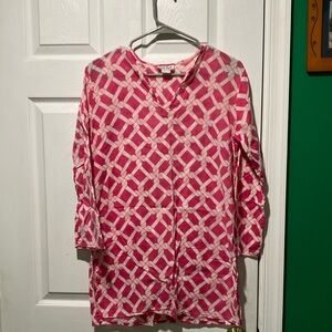 Pink and White Geometric Pattern Top Lexi York tunic beach cover up roomy medium